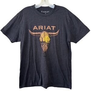 Ariat Mens Steer Skull Graphic T-Shirt Size M Grey Western Ranch Cowboy Tee